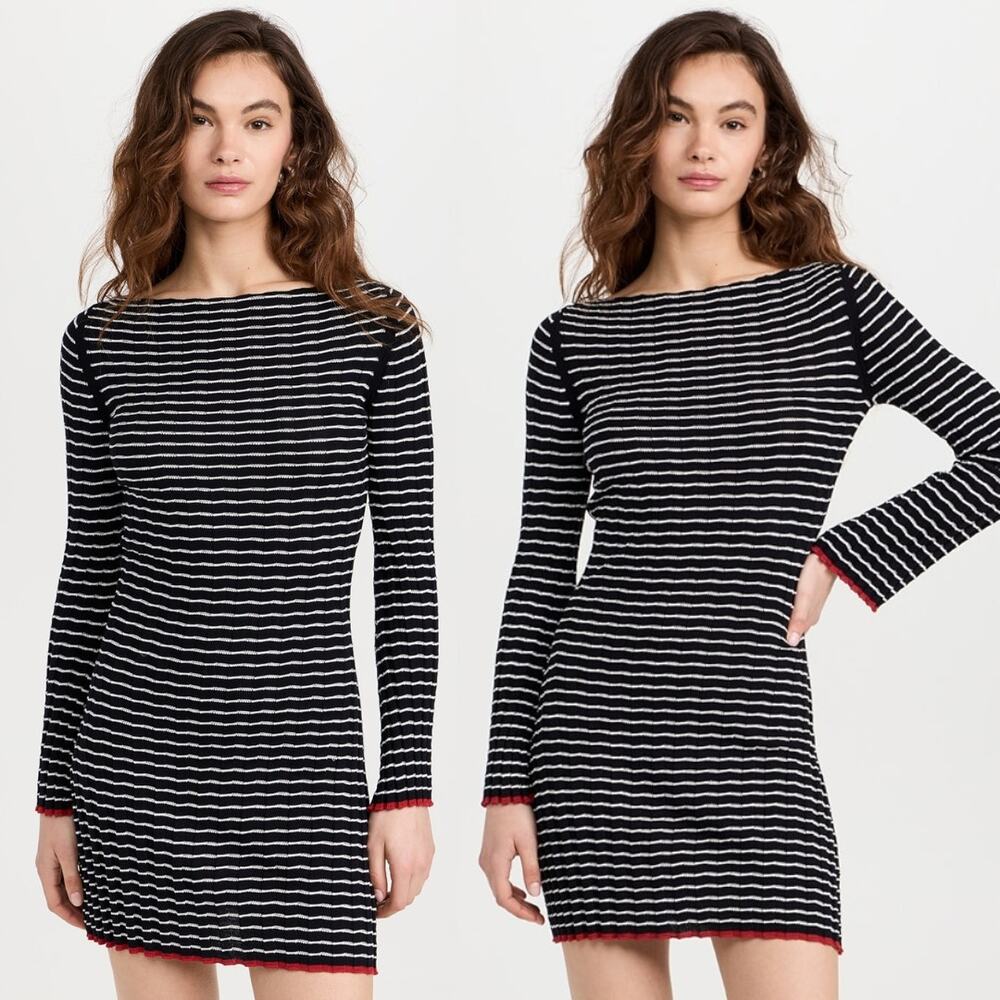 Guest in Residence Dress Black Striped Ribbed Knit Long‎ Sleeve Minidress Size S - Picture 6 of 9